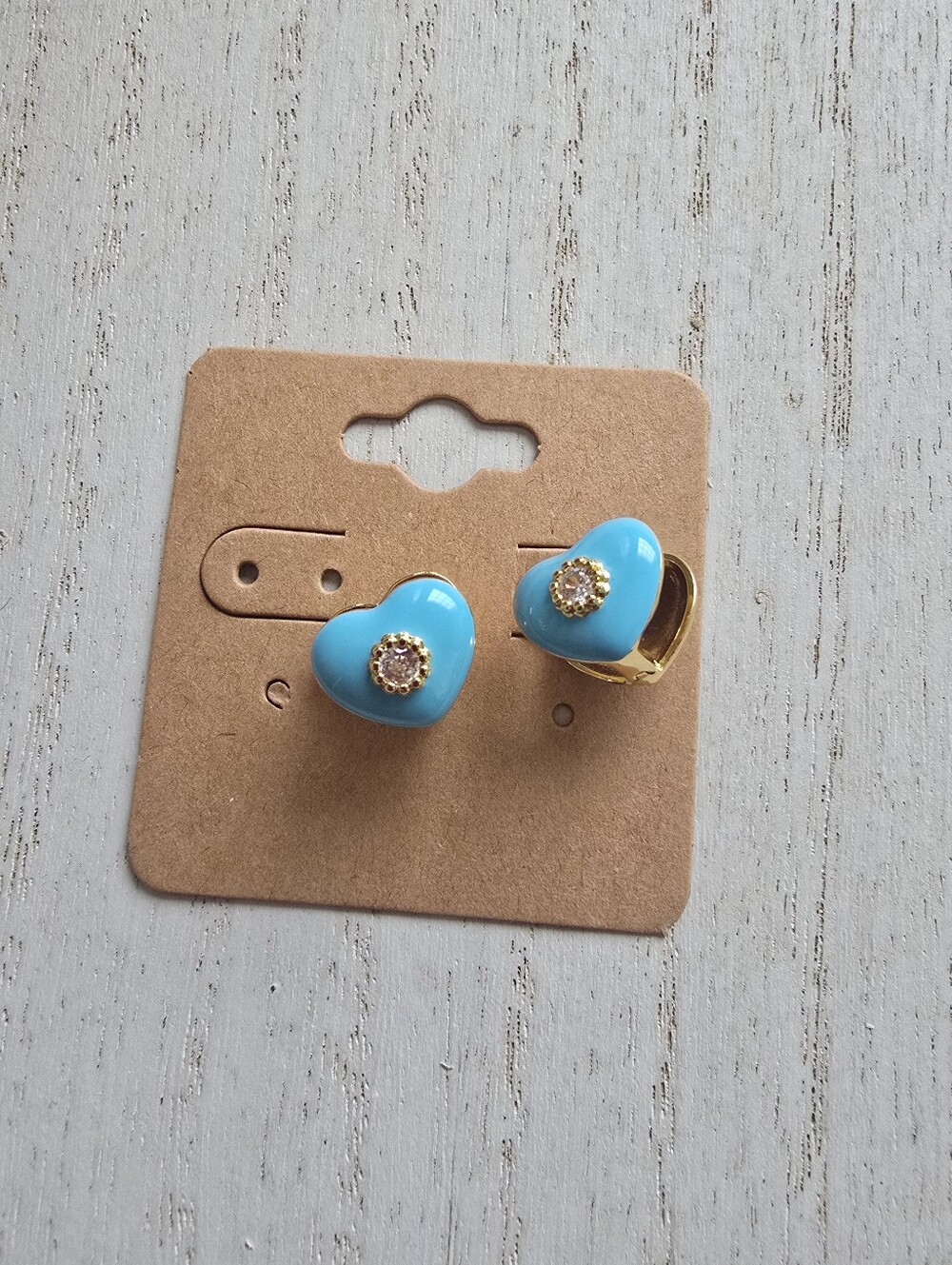 Heart Shaped Blue Cubby Earrings with Gold Accent